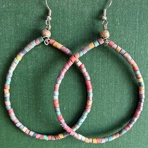 Handmade Multicolor Bead Hoop Earrings - Women Jewelry